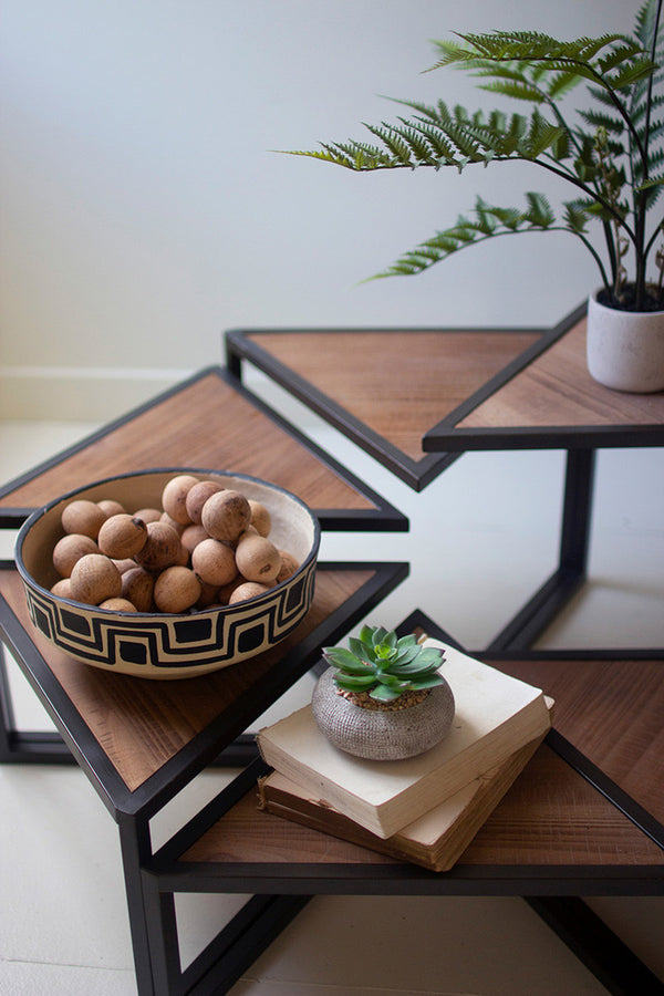 Set of 6 Metal and Wood Triangle Risers