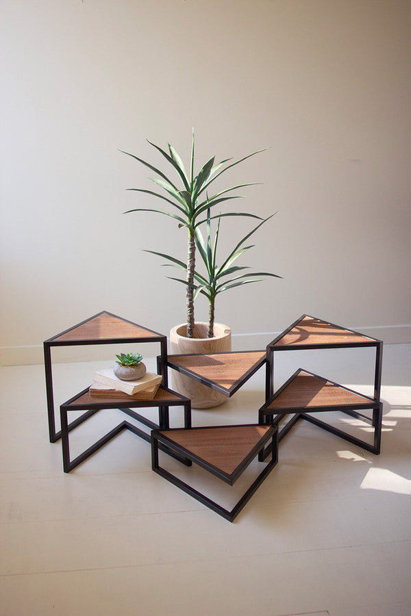 Set of 6 Metal and Wood Triangle Risers
