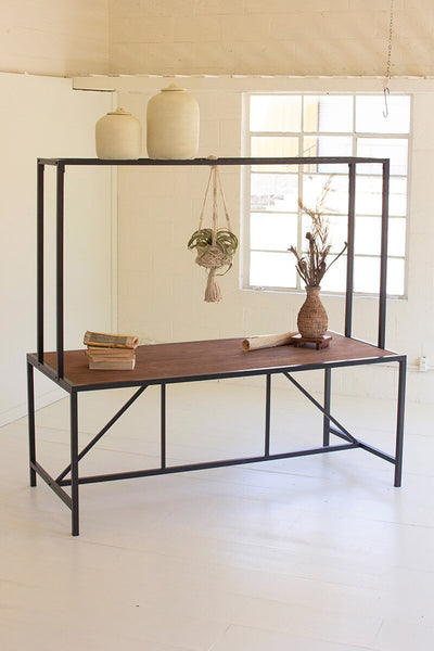 Metal and Wood Store Display Table with Wire Grid Top