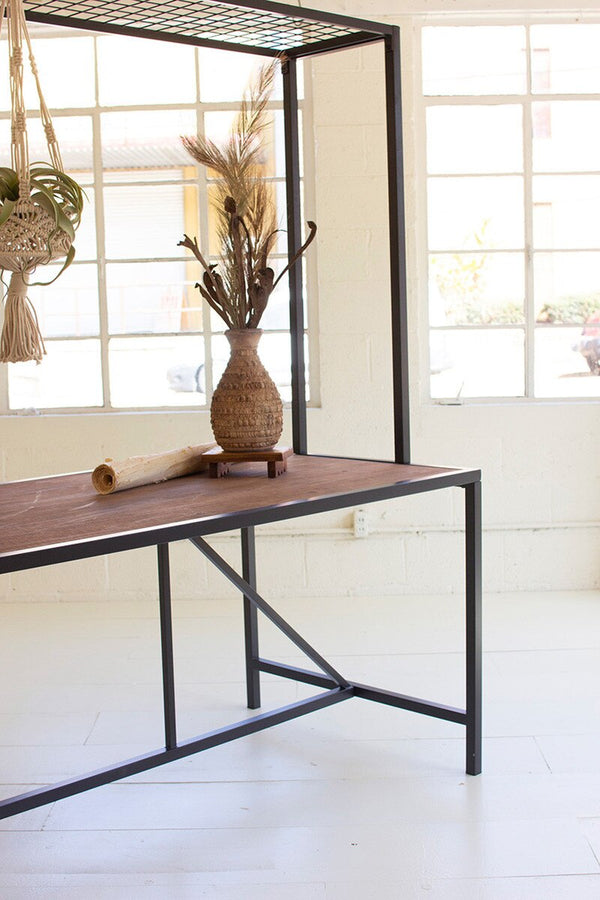 Metal and Wood Store Display Table with Wire Grid Top
