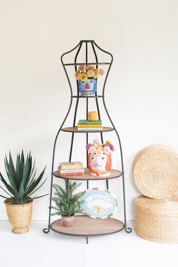METAL AND WOOD MANNEQUIN WITH SHELVES
