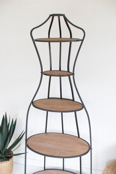 METAL AND WOOD MANNEQUIN WITH SHELVES