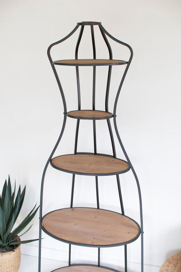 METAL AND WOOD MANNEQUIN WITH SHELVES