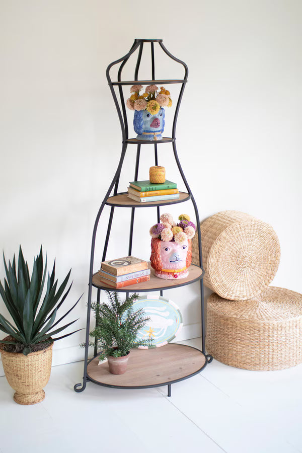 METAL AND WOOD MANNEQUIN WITH SHELVES