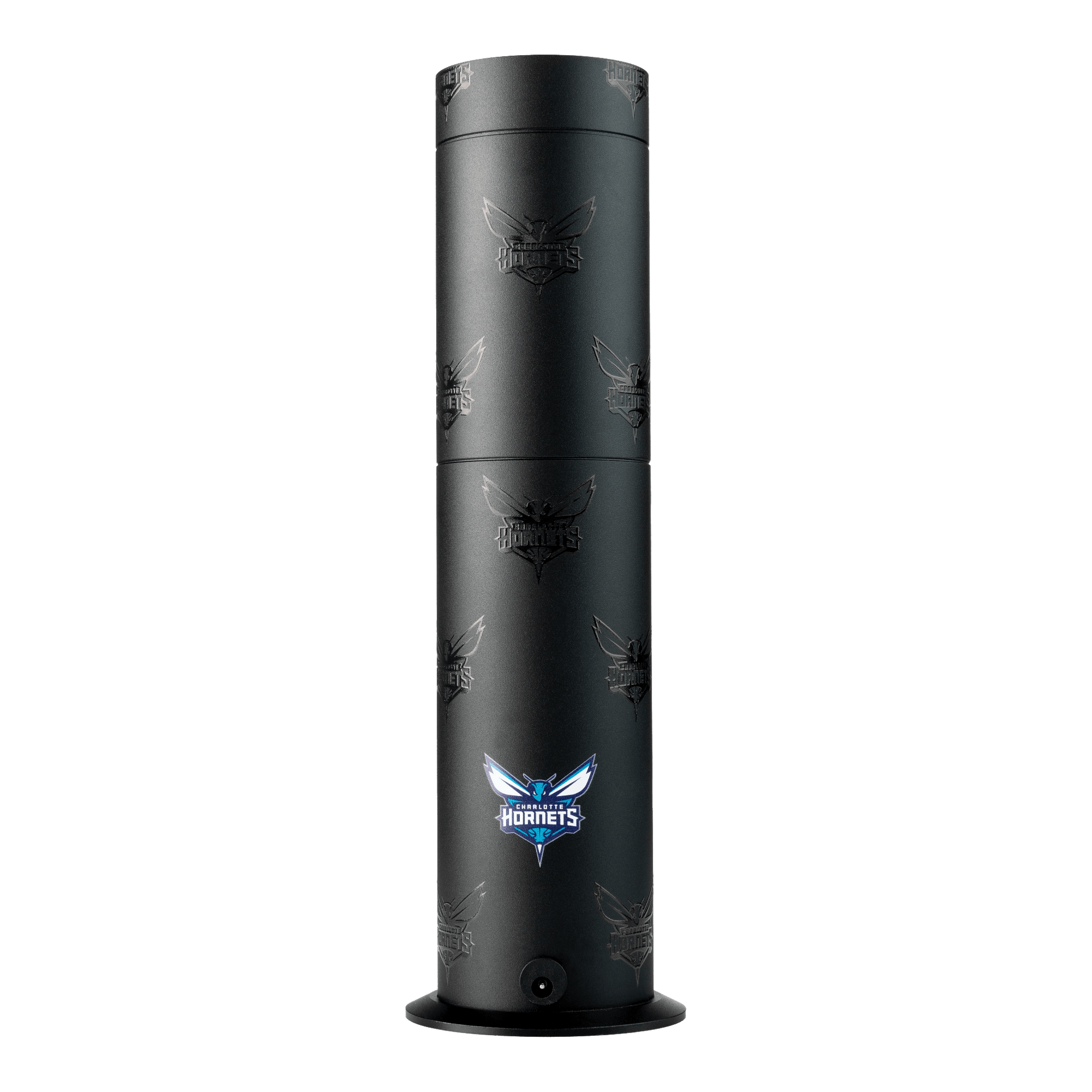 Black cylindrical product with Hornets logo on a white background