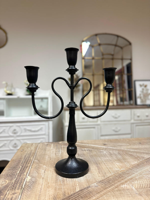 Black Metal 3-Arm Candelabra