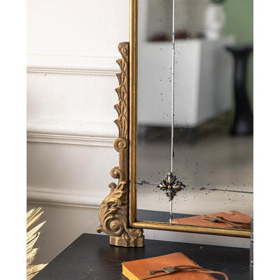 Antique-Style Arched Wall Mirror with Gold Finish Frame