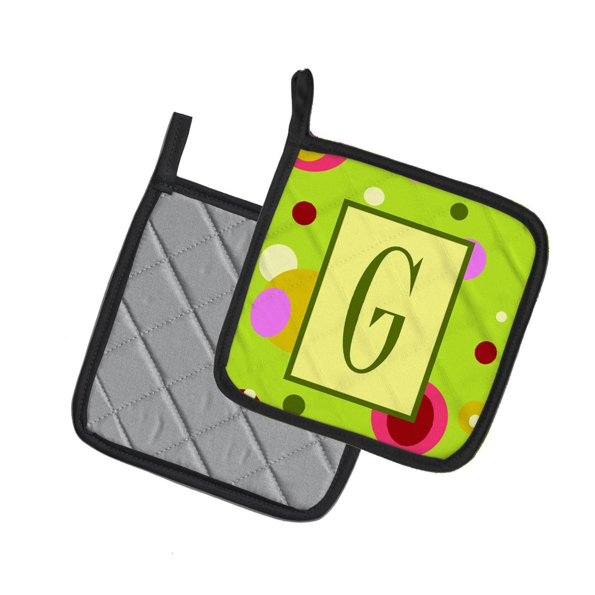 Letter G Monogram - Lime Green Pot Holder Set of 2 Heat Resistant Quilted Hot Pads 7.5 x 7.5 Inch, Insulated Kitchen Trivets for Cooking & Baking