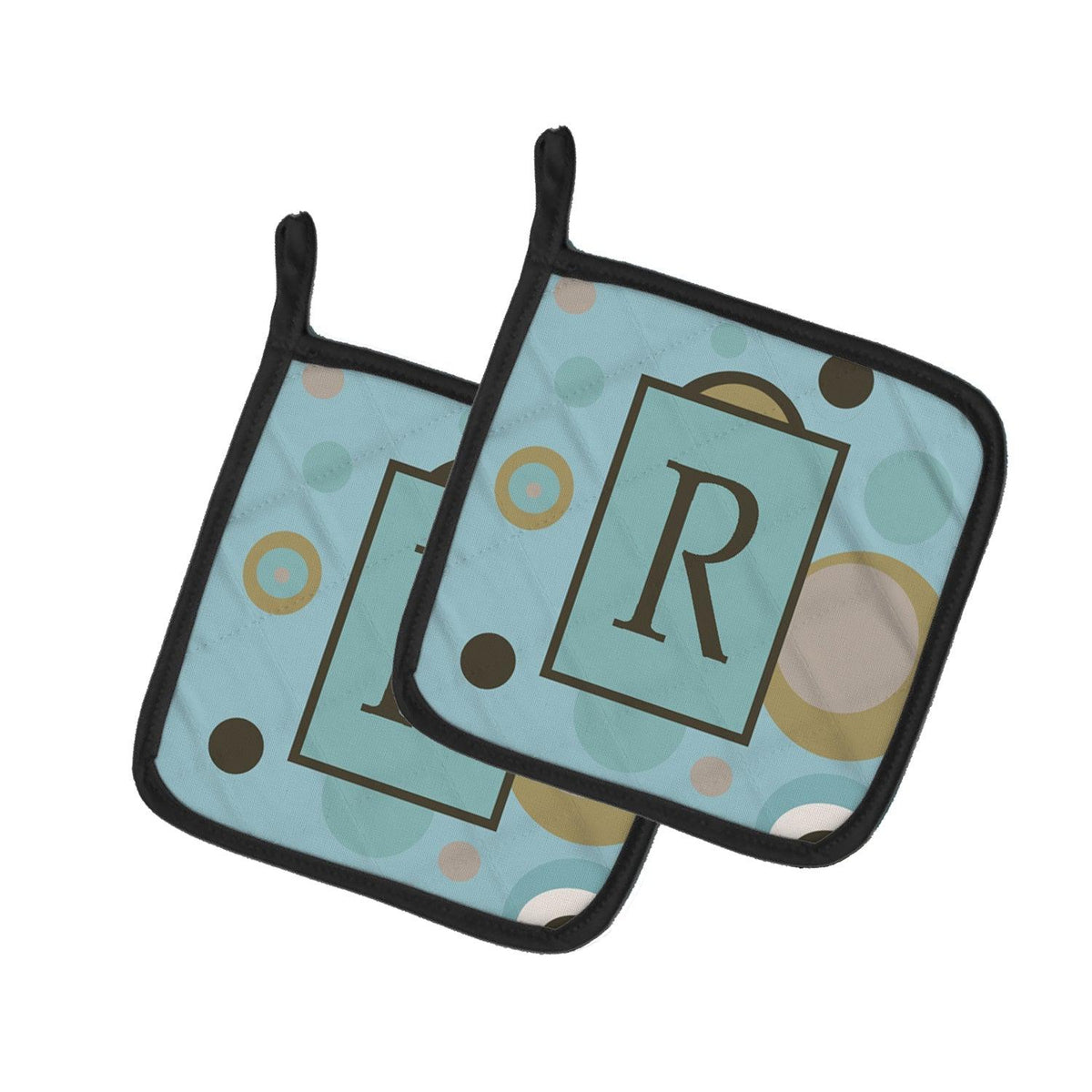 Letter R Initial Monogram - Blue Dots Pot Holder Set of 2 Heat Resistant Quilted Hot Pads 7.5 x 7.5 Inch, Insulated Kitchen Trivets for Cooking & Baking