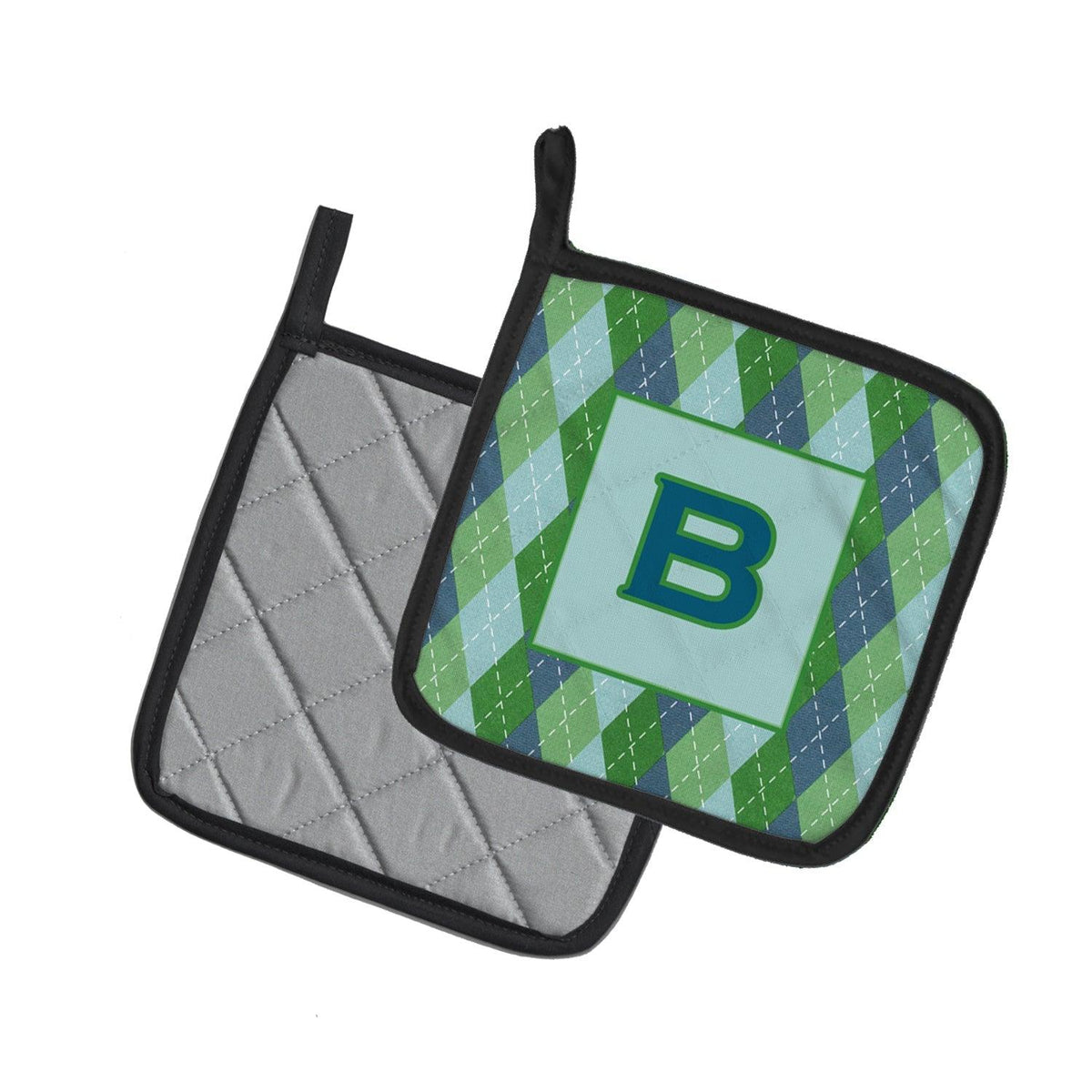 Letter B Initial Monogram - Blue Argoyle Pot Holder Set of 2 Heat Resistant Quilted Hot Pads 7.5 x 7.5 Inch, Insulated Kitchen Trivets for Cooking & Baking