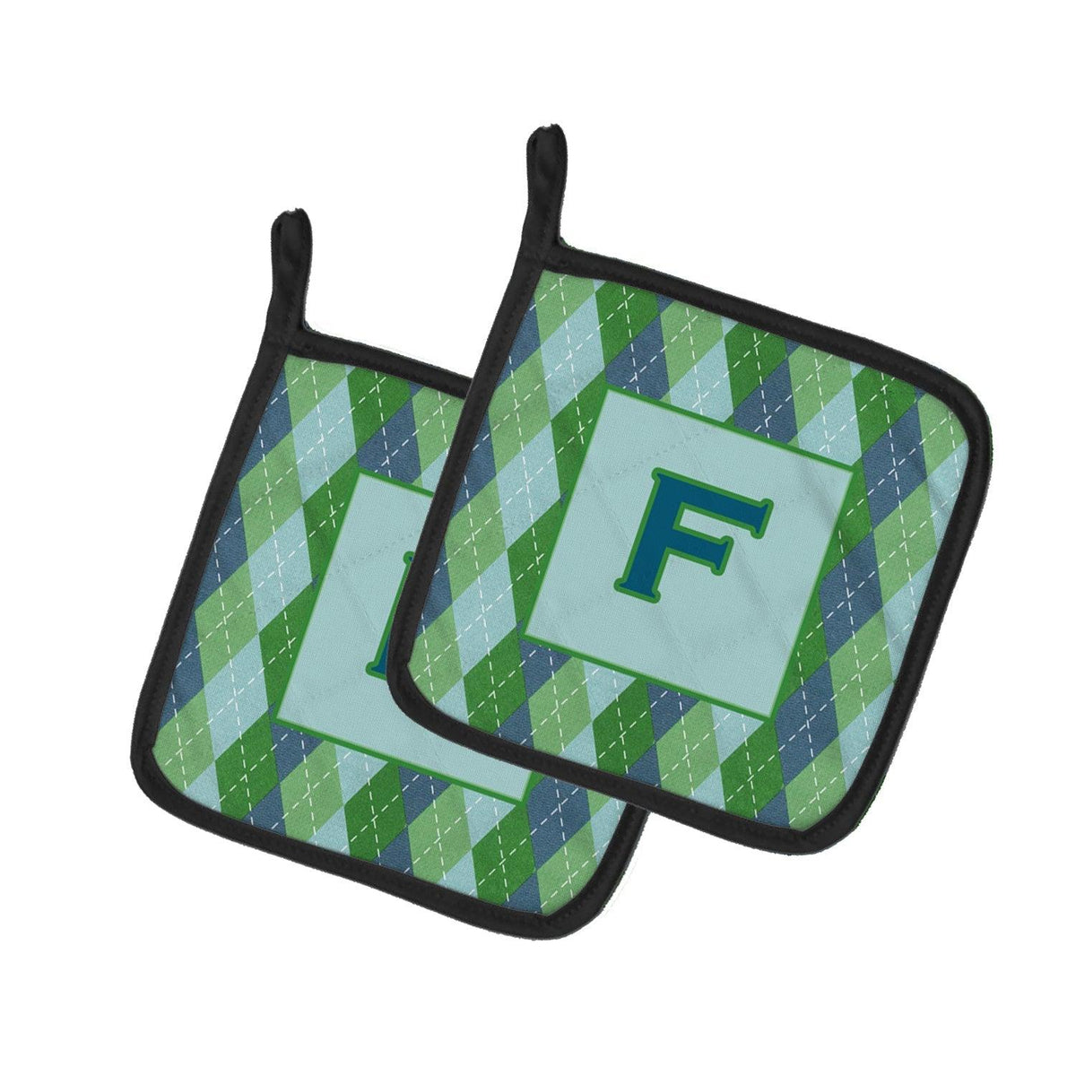 Letter F Initial Monogram - Blue Argoyle Pot Holder Set of 2 Heat Resistant Quilted Hot Pads 7.5 x 7.5 Inch, Insulated Kitchen Trivets for Cooking & Baking