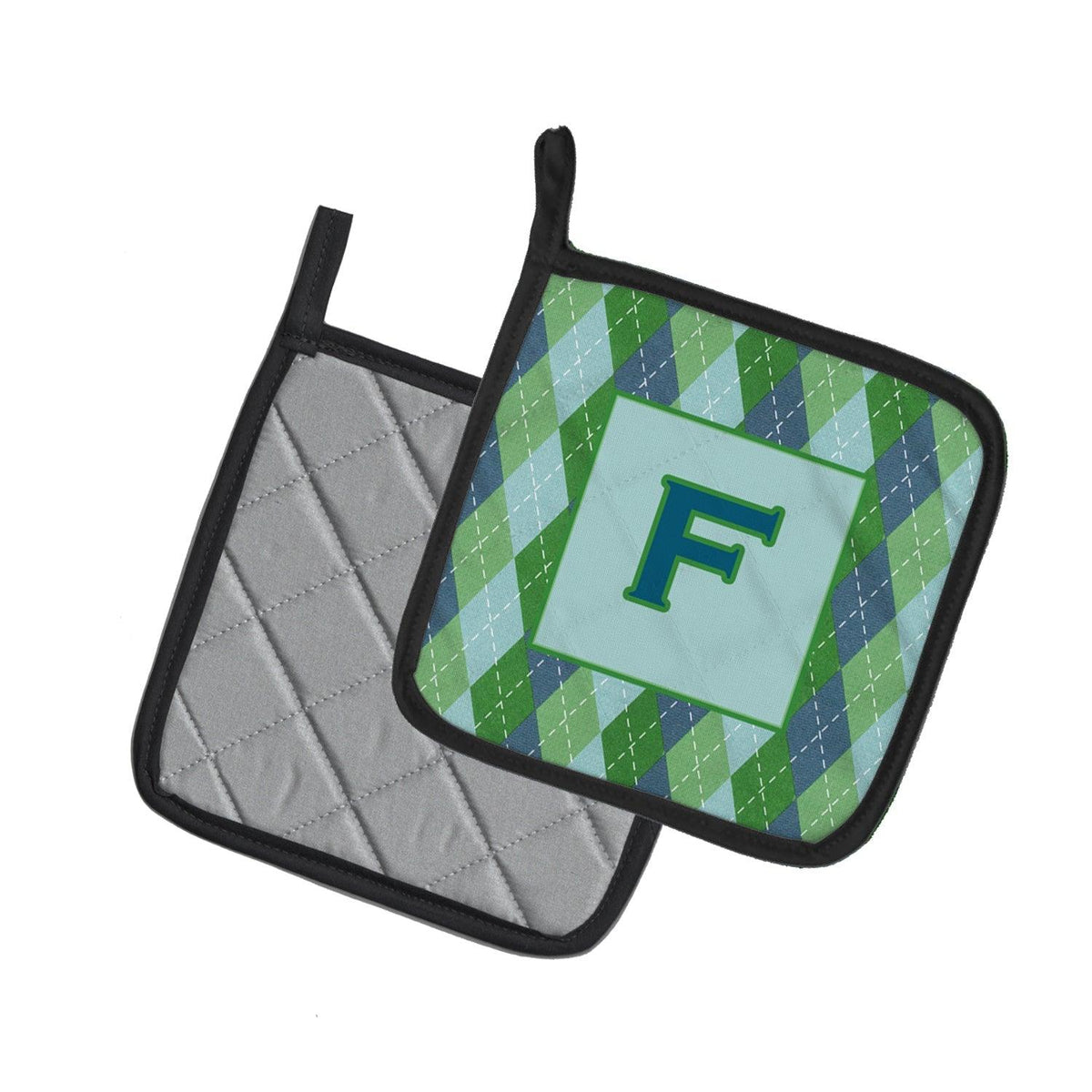 Letter F Initial Monogram - Blue Argoyle Pot Holder Set of 2 Heat Resistant Quilted Hot Pads 7.5 x 7.5 Inch, Insulated Kitchen Trivets for Cooking & Baking