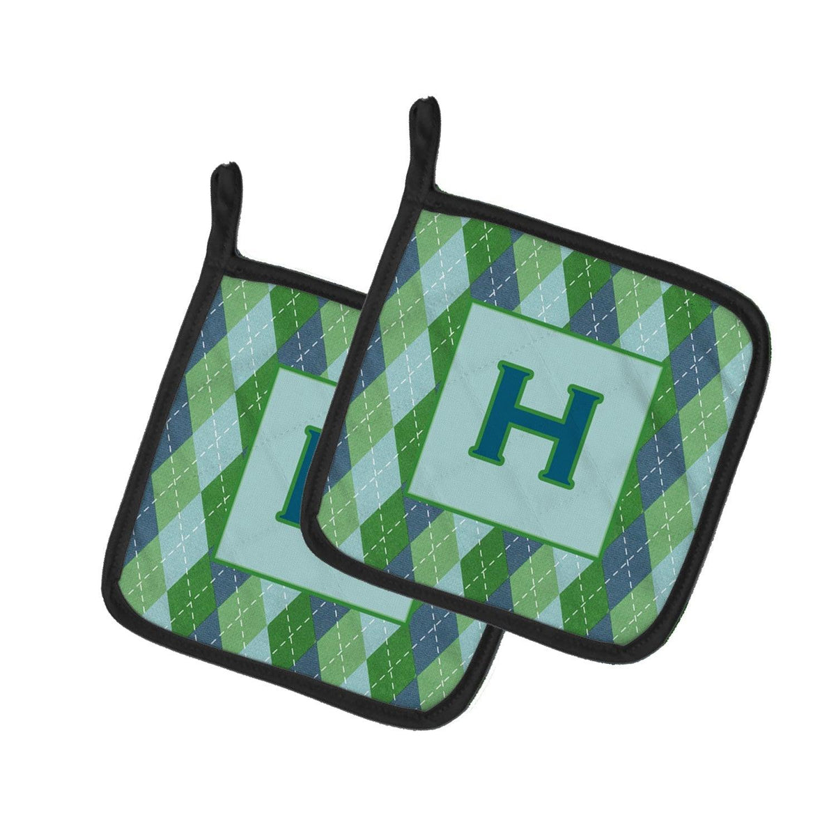 Letter H Initial Monogram - Blue Argoyle Pot Holder Set of 2 Heat Resistant Quilted Hot Pads 7.5 x 7.5 Inch, Insulated Kitchen Trivets for Cooking & Baking