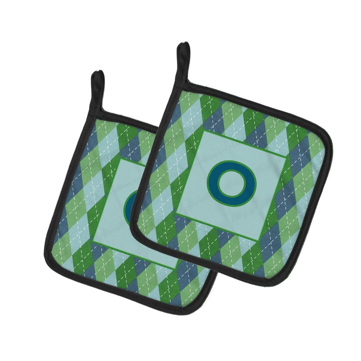 Letter O Initial Monogram - Blue Argoyle Pot Holder Set of 2 Heat Resistant Quilted Hot Pads 7.5 x 7.5 Inch, Insulated Kitchen Trivets for Cooking & Baking
