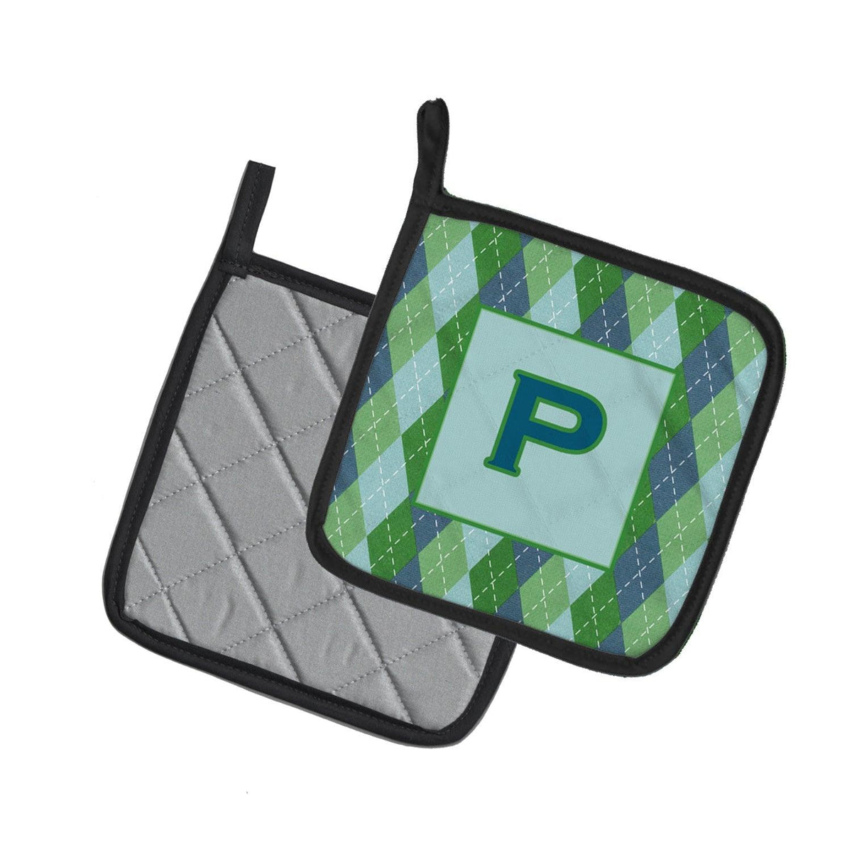 Letter P Initial Monogram - Blue Argoyle Pot Holder Set of 2 Heat Resistant Quilted Hot Pads 7.5 x 7.5 Inch, Insulated Kitchen Trivets for Cooking & Baking