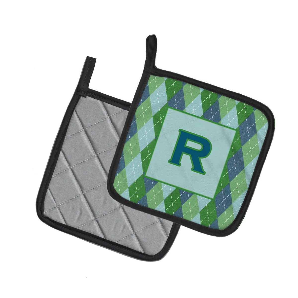 Letter R Initial Monogram - Blue Argoyle Pot Holder Set of 2 Heat Resistant Quilted Hot Pads 7.5 x 7.5 Inch, Insulated Kitchen Trivets for Cooking & Baking