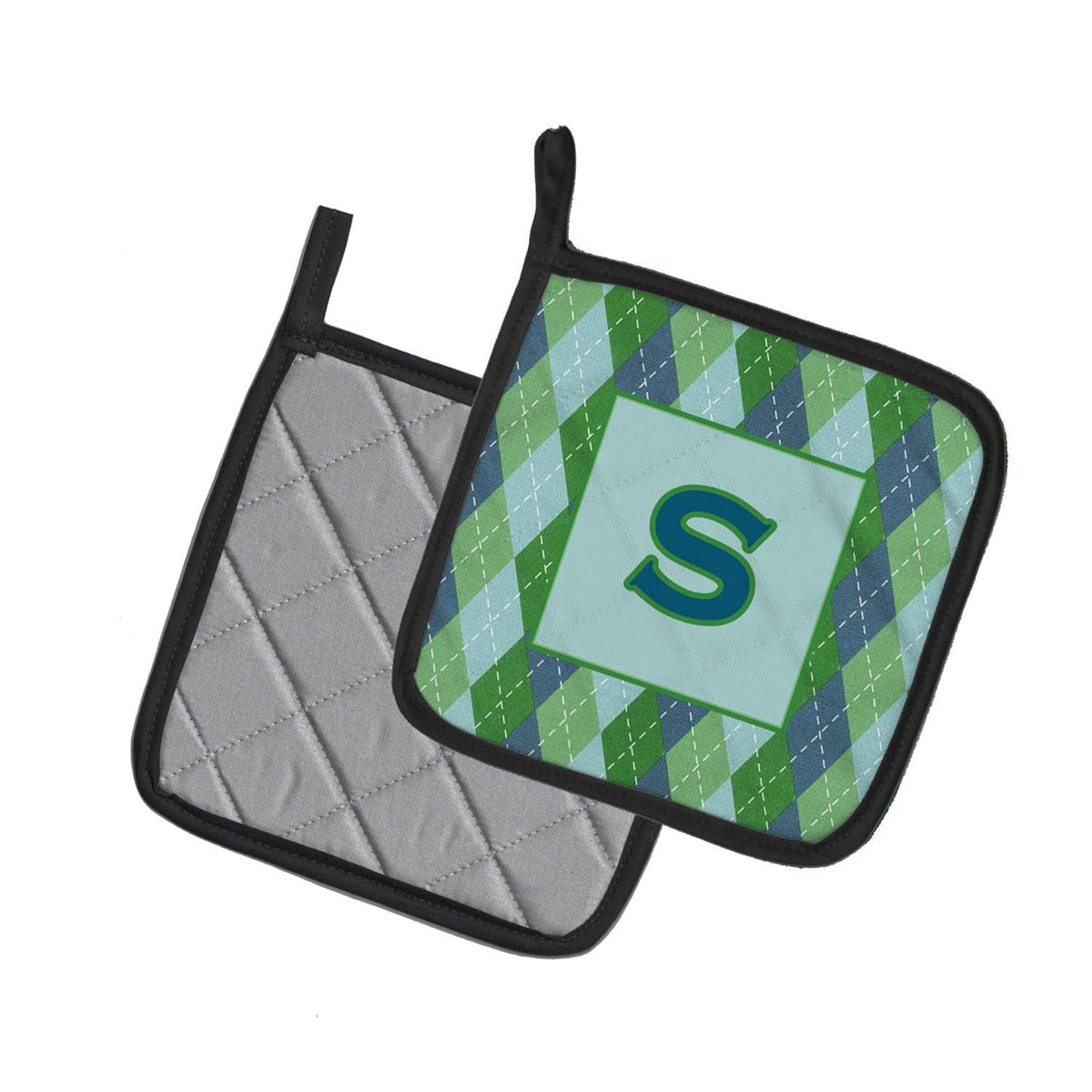 Letter S Initial Monogram - Blue Argoyle Pot Holder Set of 2 Heat Resistant Quilted Hot Pads 7.5 x 7.5 Inch, Insulated Kitchen Trivets for Cooking & Baking