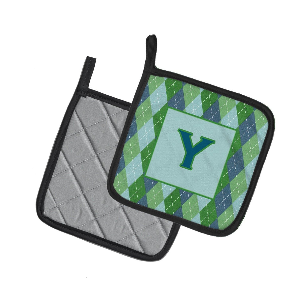 Letter Y Initial Monogram - Blue Argoyle Pot Holder Set of 2 Heat Resistant Quilted Hot Pads 7.5 x 7.5 Inch, Insulated Kitchen Trivets for Cooking & Baking