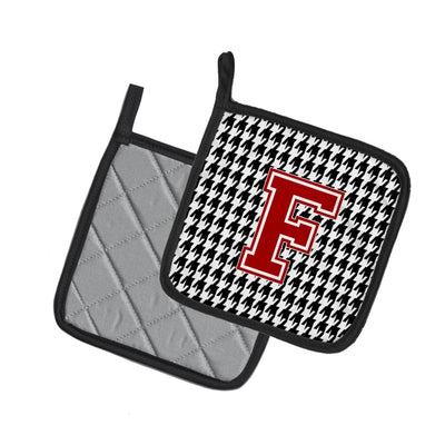 Letter F Monogram - Houndstooth Black Pot Holder Set of 2 Heat Resistant Quilted Hot Pads 7.5 x 7.5 Inch, Insulated Kitchen Trivets for Cooking & Baking
