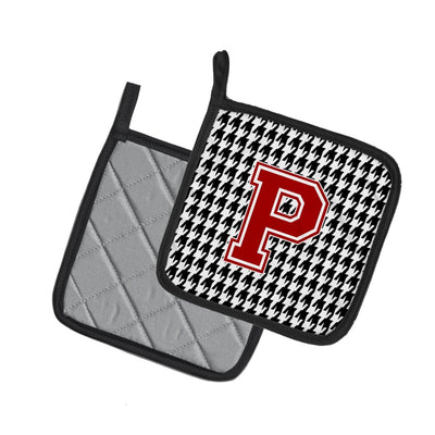 Letter P Monogram - Houndstooth Black Pot Holder Set of 2 Heat Resistant Quilted Hot Pads 7.5 x 7.5 Inch, Insulated Kitchen Trivets for Cooking & Baking