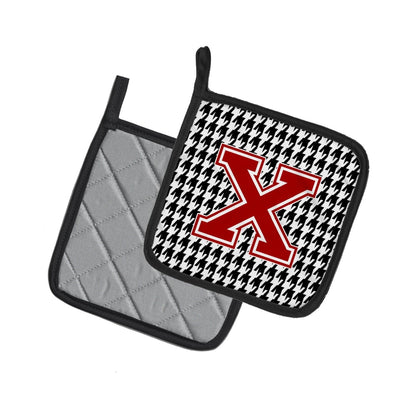 Letter X Monogram - Houndstooth Black Pot Holder Set of 2 Heat Resistant Quilted Hot Pads 7.5 x 7.5 Inch, Insulated Kitchen Trivets for Cooking & Baking
