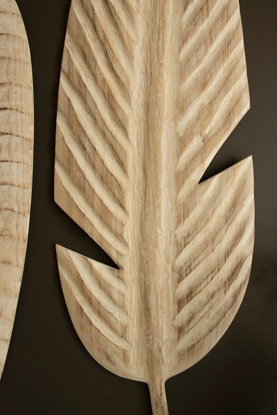 Set of 2 Giant Hand-Carved Paulownia Wood Leaves Wall Art