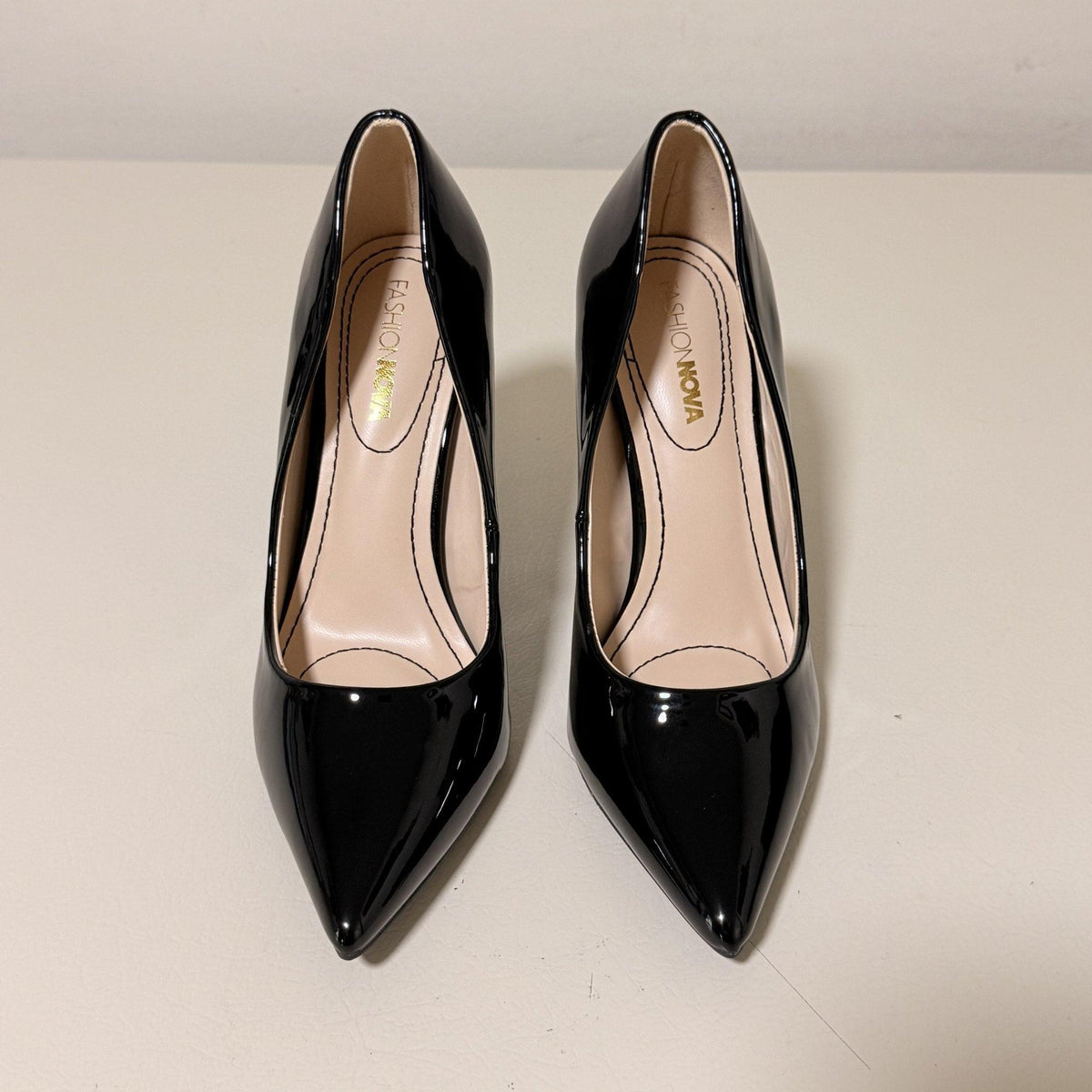 Fashion Nova Always A Classic Black Patent Pointed Toe Stiletto Pumps, Women's US 6, 4 in Heel