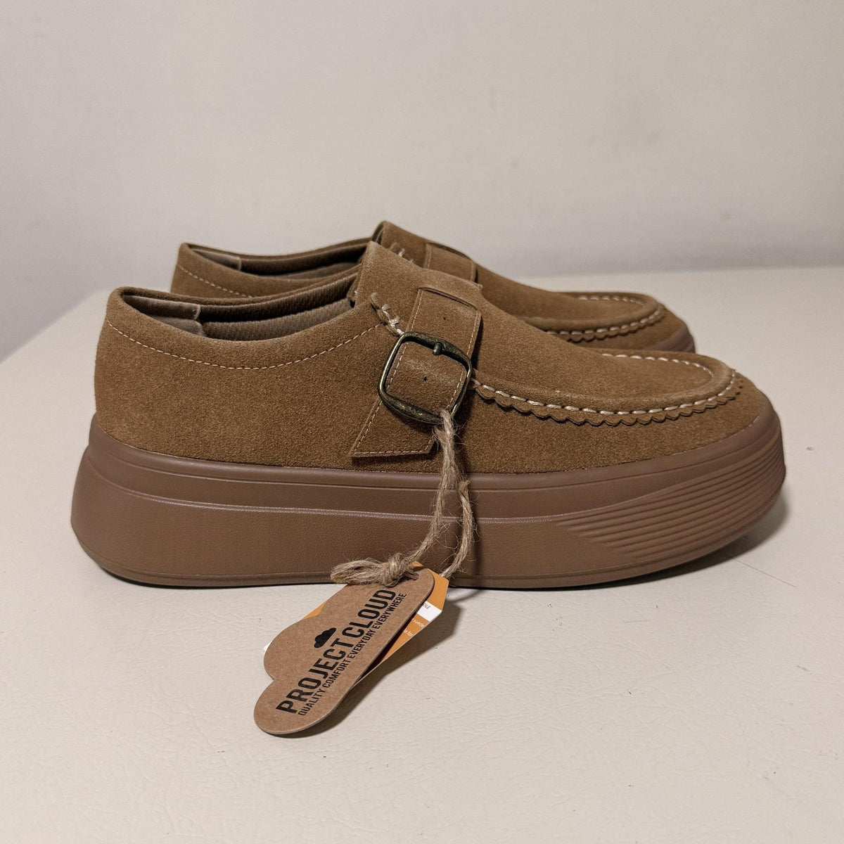 Project Cloud Della Suede Buckle Platform Loafers, Women's US 8.5, Brown