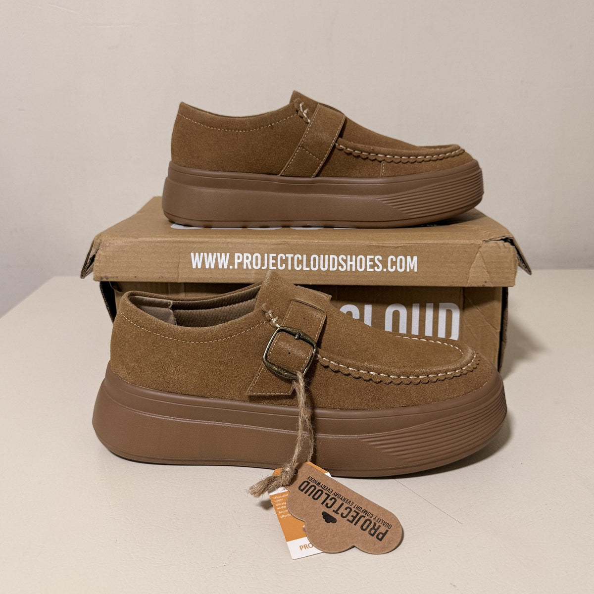 Project Cloud Della Suede Buckle Platform Loafers, Women's US 8.5, Brown