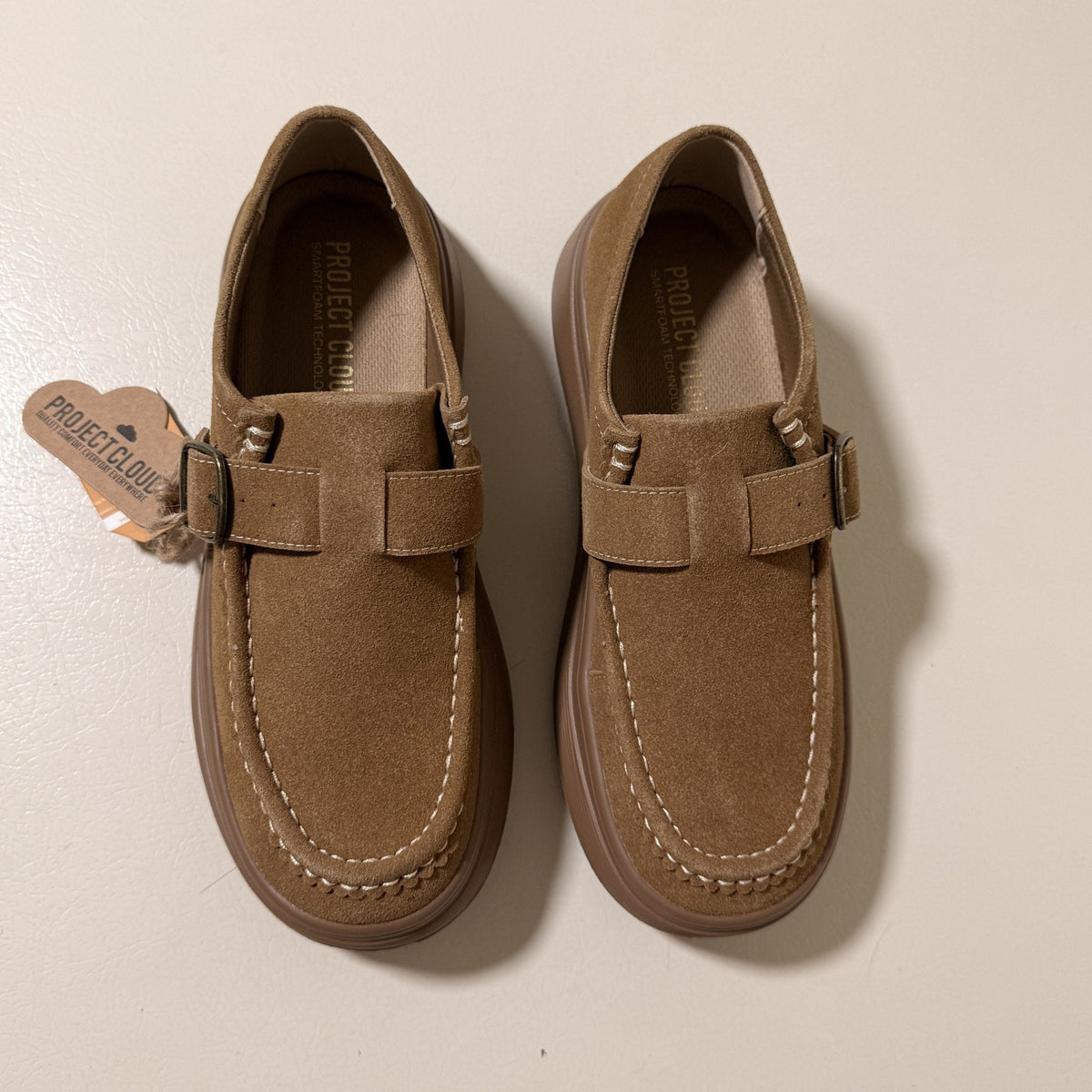 Project Cloud Della Suede Buckle Platform Loafers, Women's US 8.5, Brown