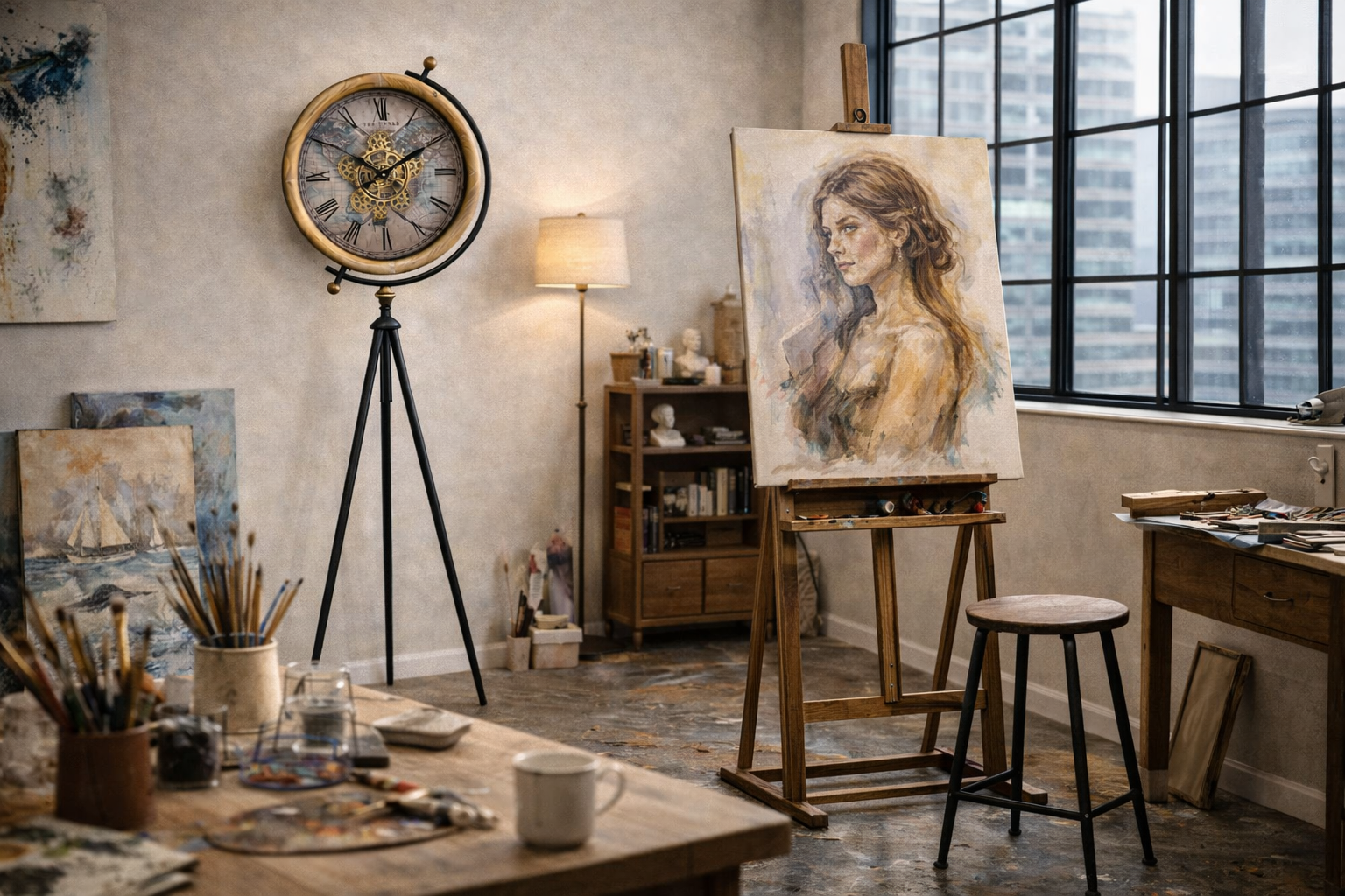 Atlas Tripod Gear Floor Clock