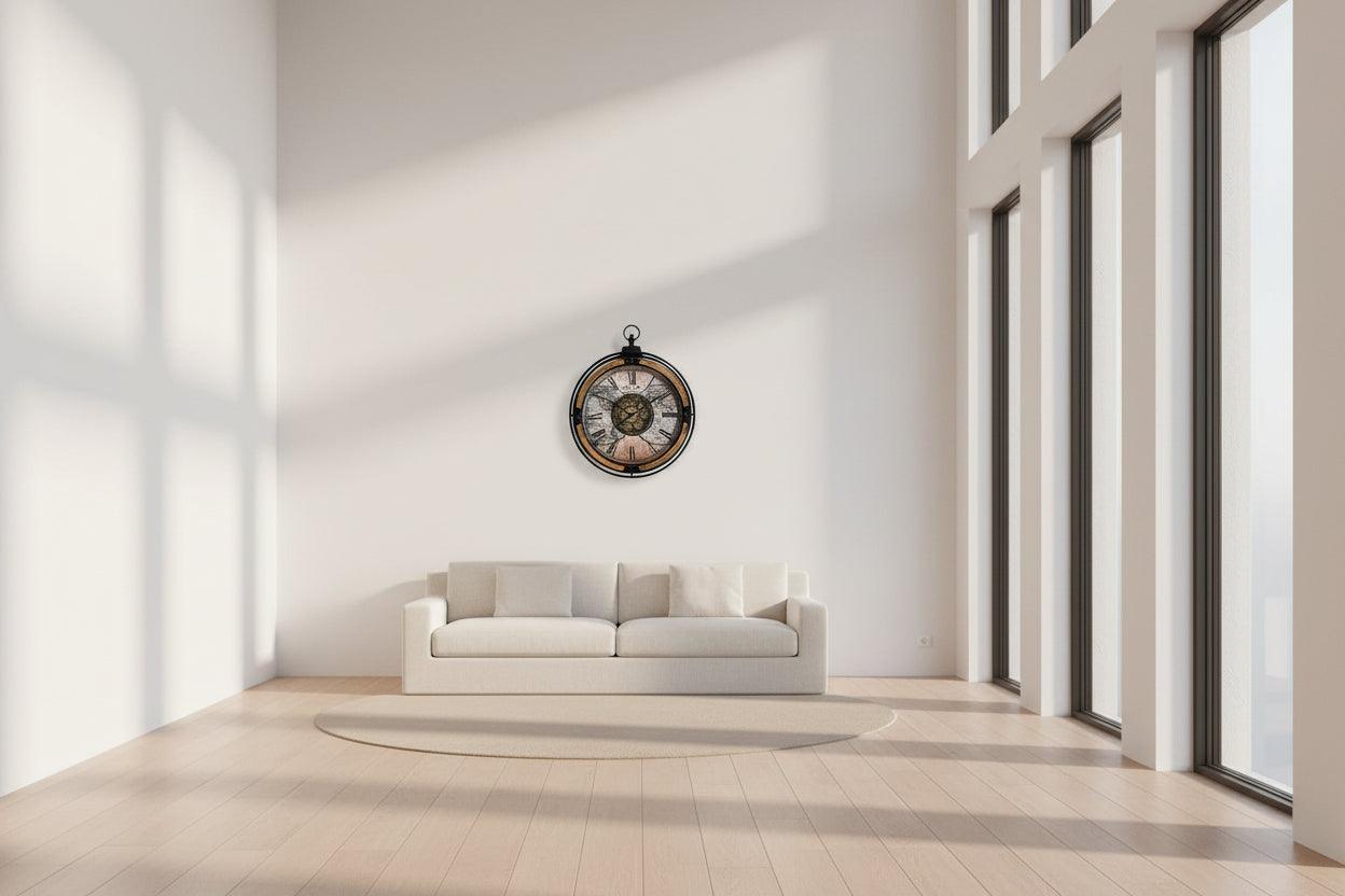 Vintage World Map Industrial Gear Wall Clock
