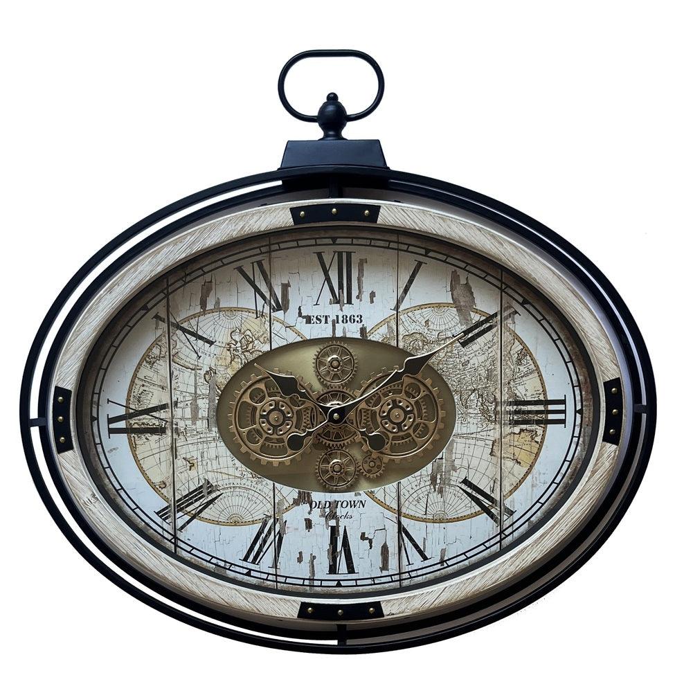 Old Tøwn Vintage Gear Oval Wall Clock