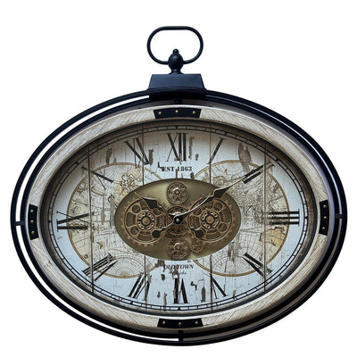 Old Tøwn Vintage Gear Oval Wall Clock