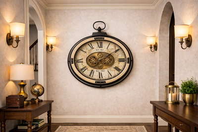 Old Tøwn Vintage Gear Oval Wall Clock