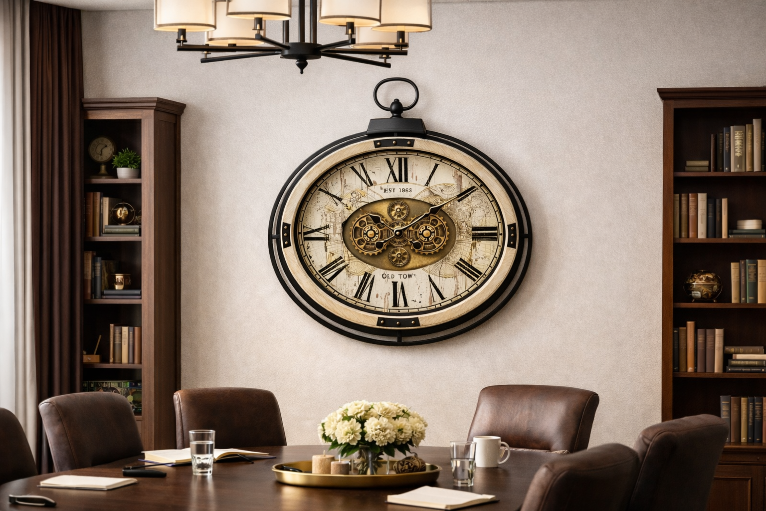 Old Tøwn Vintage Gear Oval Wall Clock