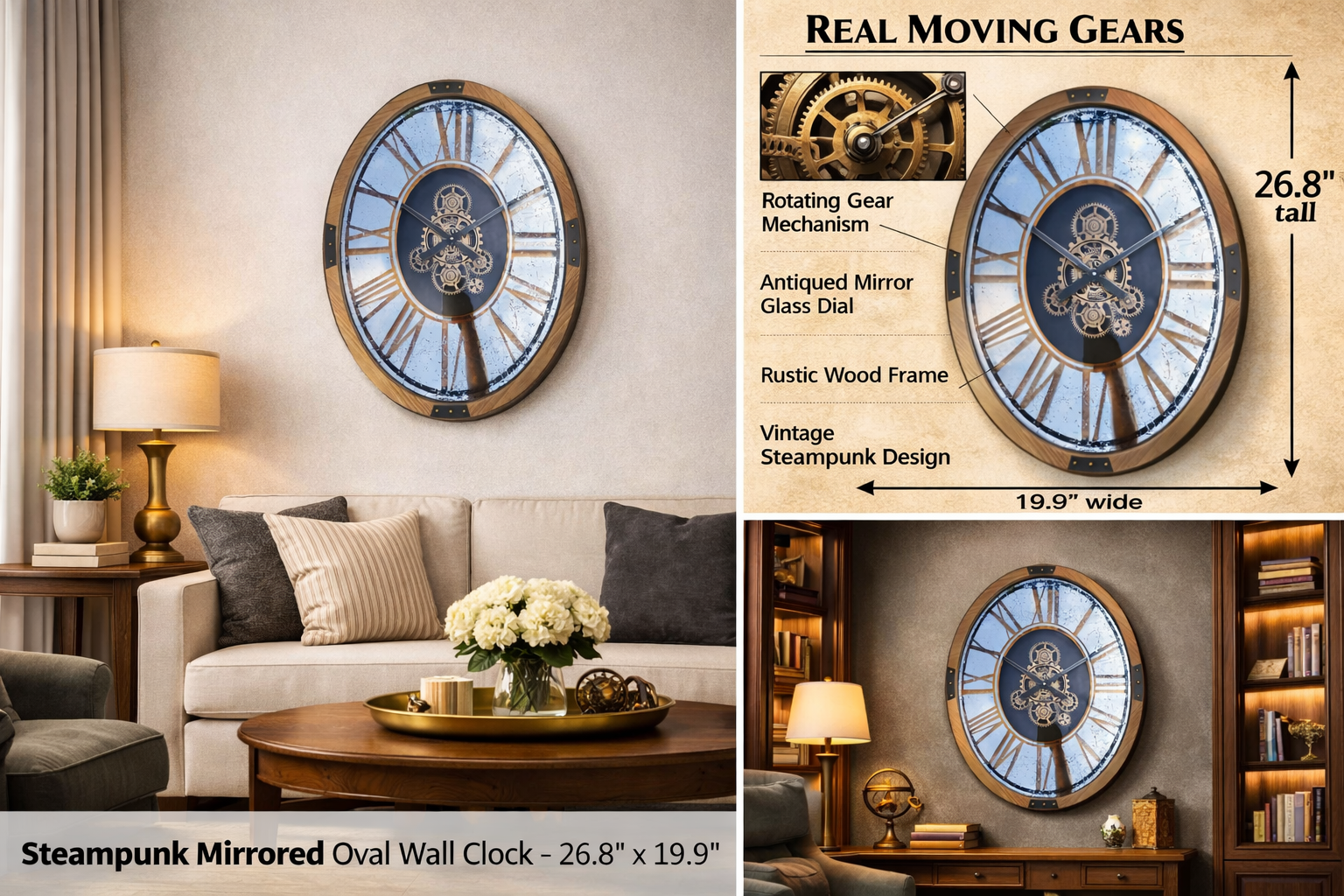Miróre Oval Gear Mirror Clock