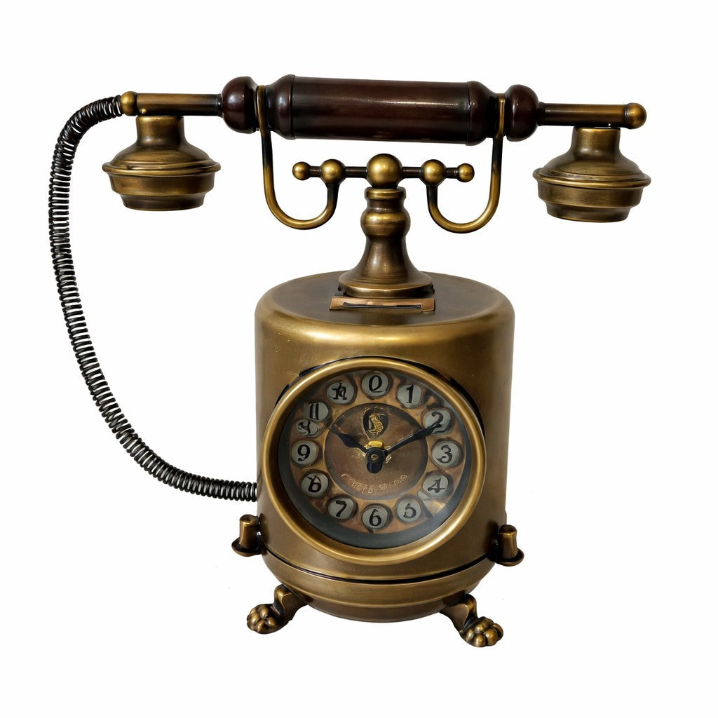 Vintage Telephone Metal Clock Piggy Bank