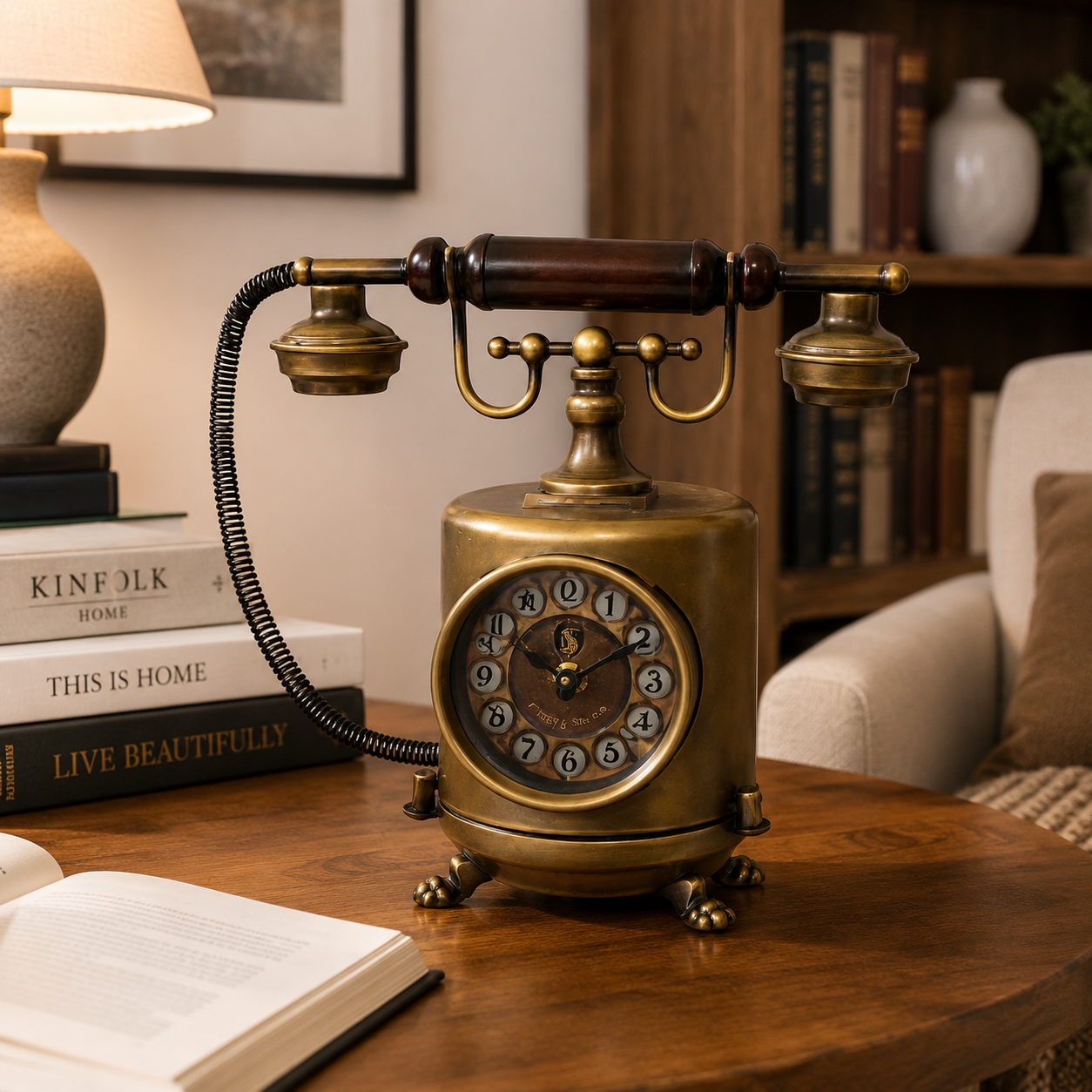 Vintage Telephone Metal Clock Piggy Bank