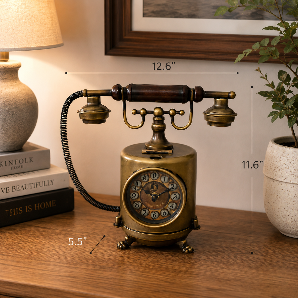 Vintage Telephone Metal Clock Piggy Bank