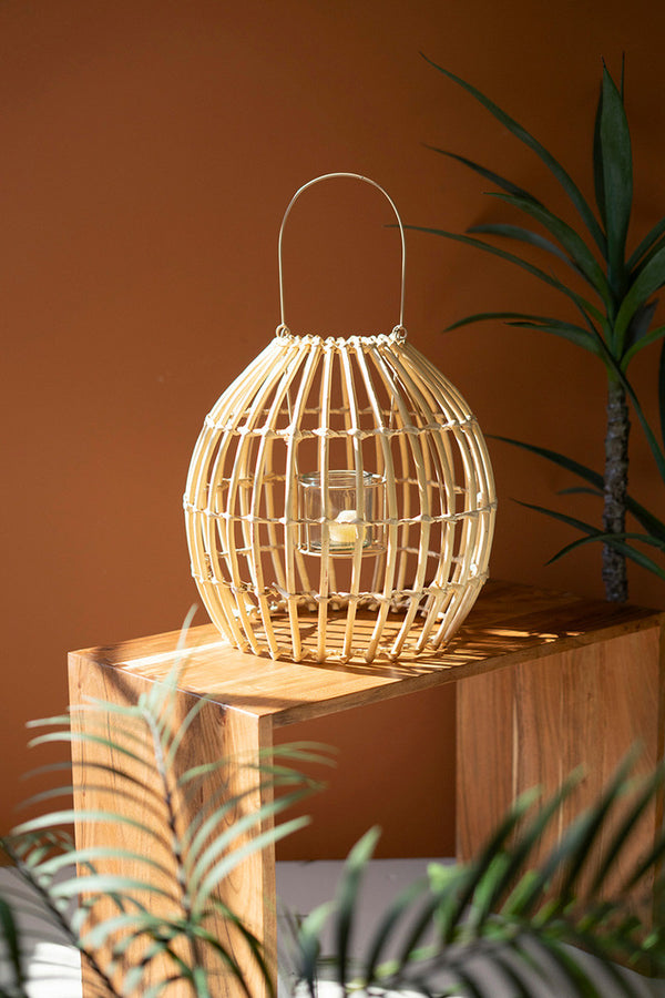 Round Bamboo Lantern with Glass Insert - Set of 2