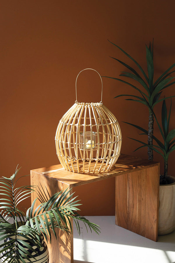 Round Bamboo Lantern with Glass Insert - Set of 2