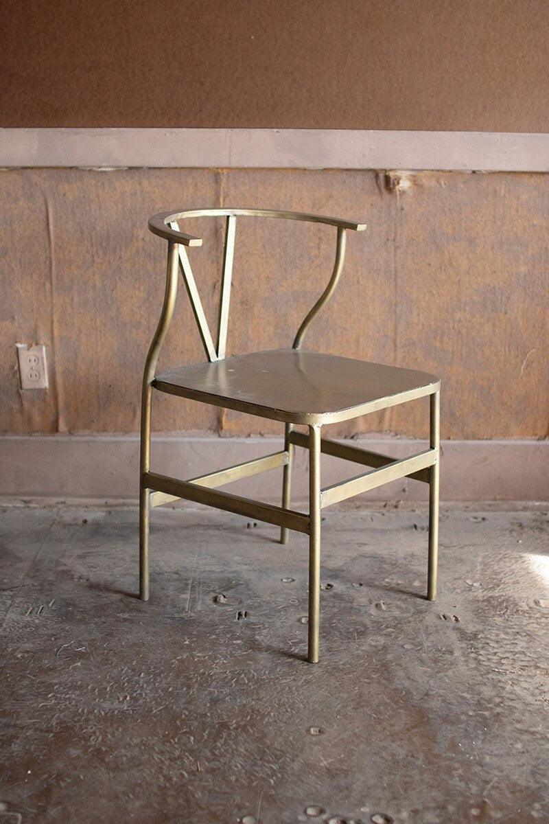 ANTIQUE BRASS FINISH METAL WISHBONE CHAIR