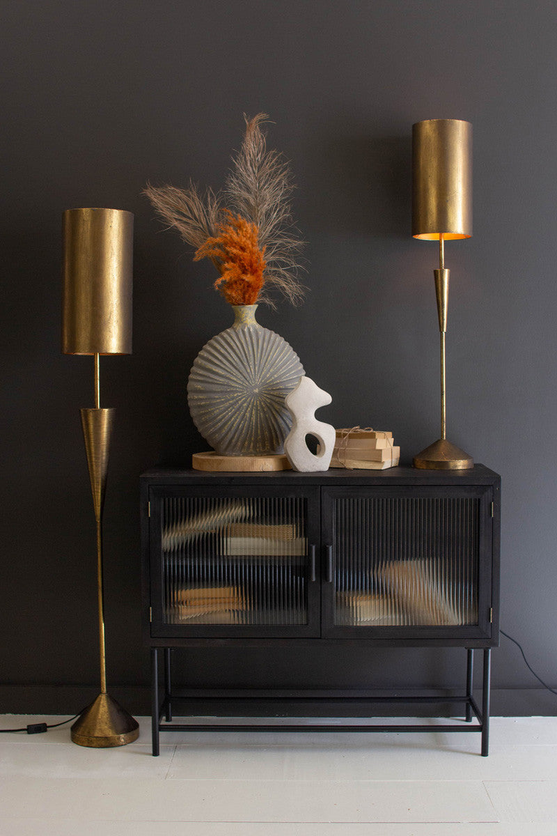 Antique Gold Floor and Table Lamp with Metal Barrel Shades