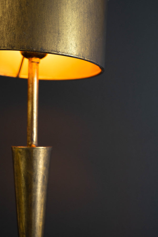 Antique Gold Floor and Table Lamp with Metal Barrel Shades