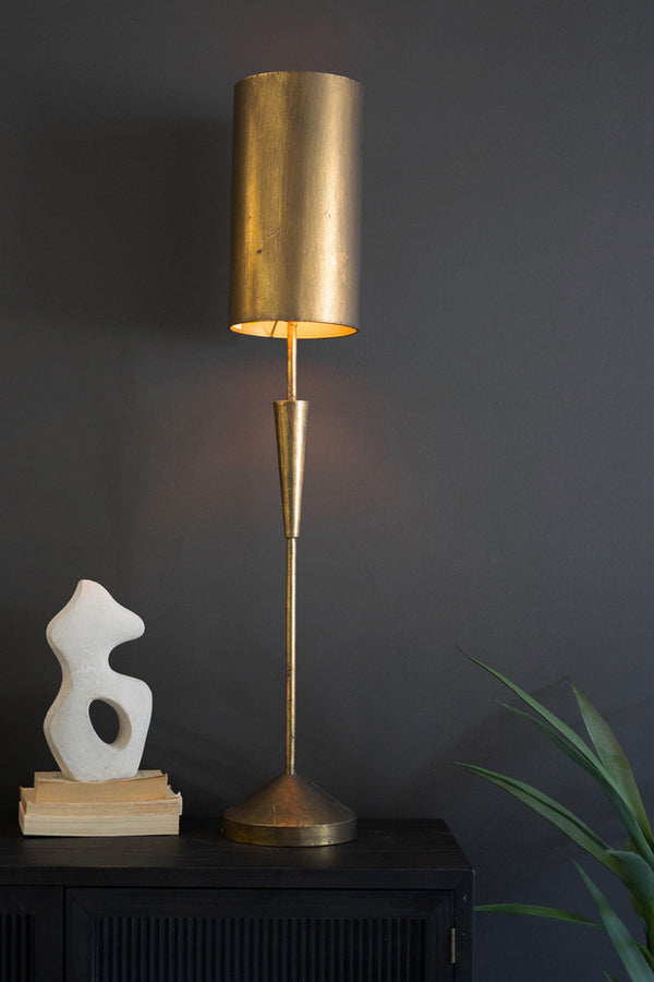 Antique Gold Floor and Table Lamp with Metal Barrel Shades