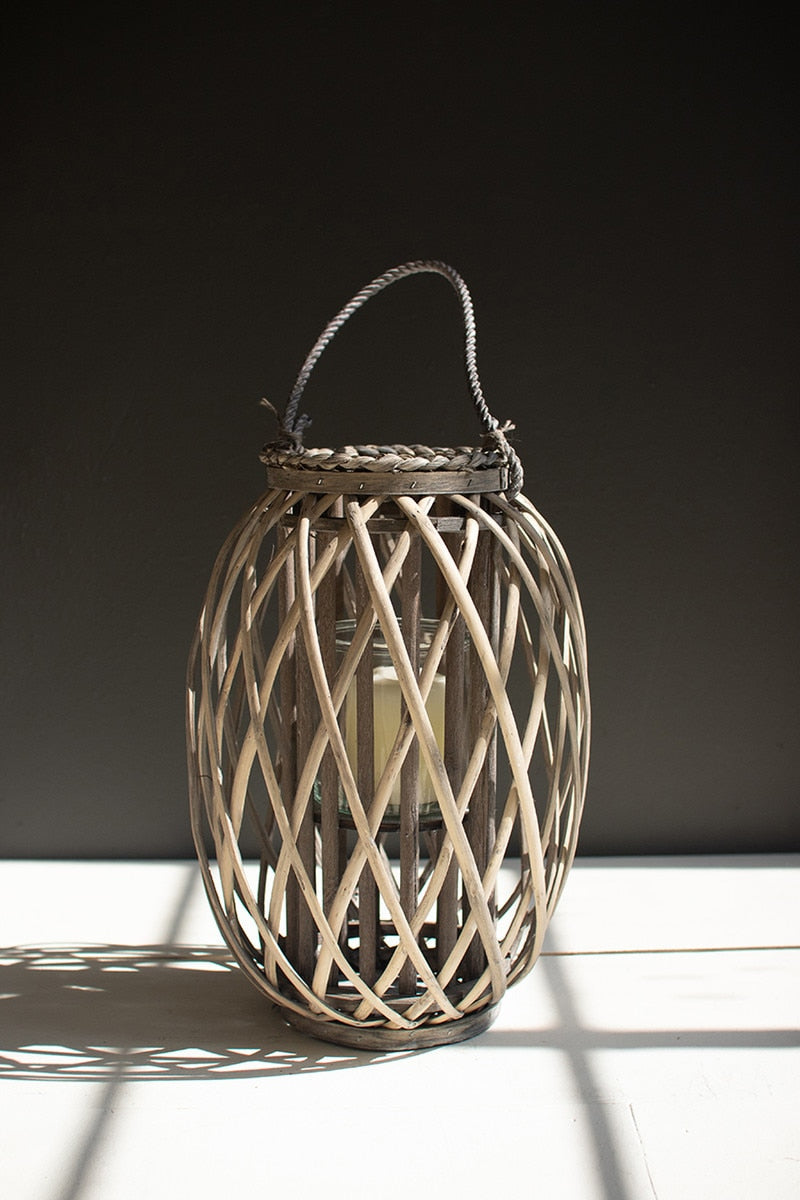GREY WILLOW LANTERN WITH GLASS - SMALL