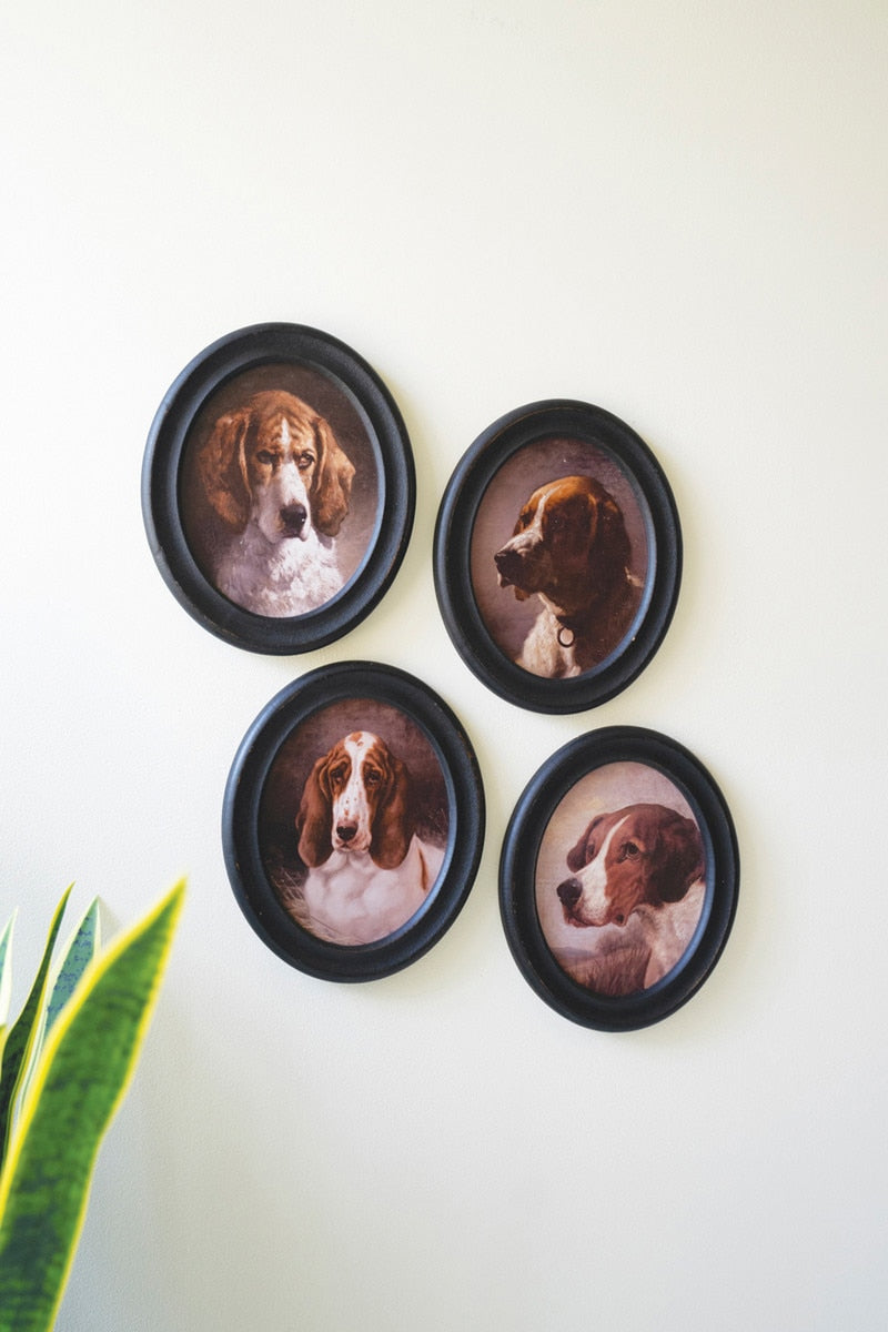 SET OF FOUR FRAMED OVAL DOG PRINTS