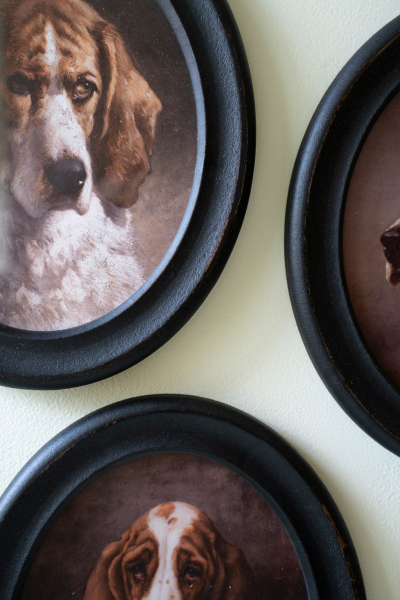 SET OF FOUR FRAMED OVAL DOG PRINTS