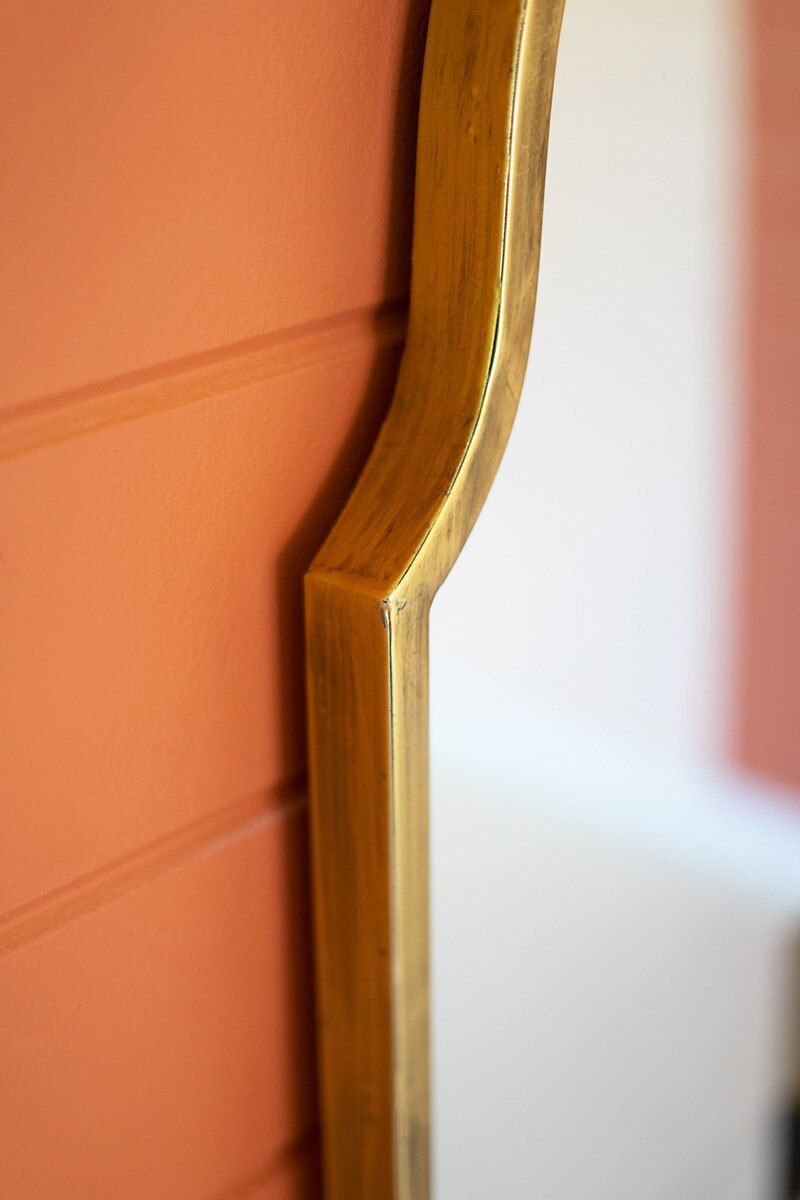 LARGE ARCHED MIRROR WITH BRASS FRAME